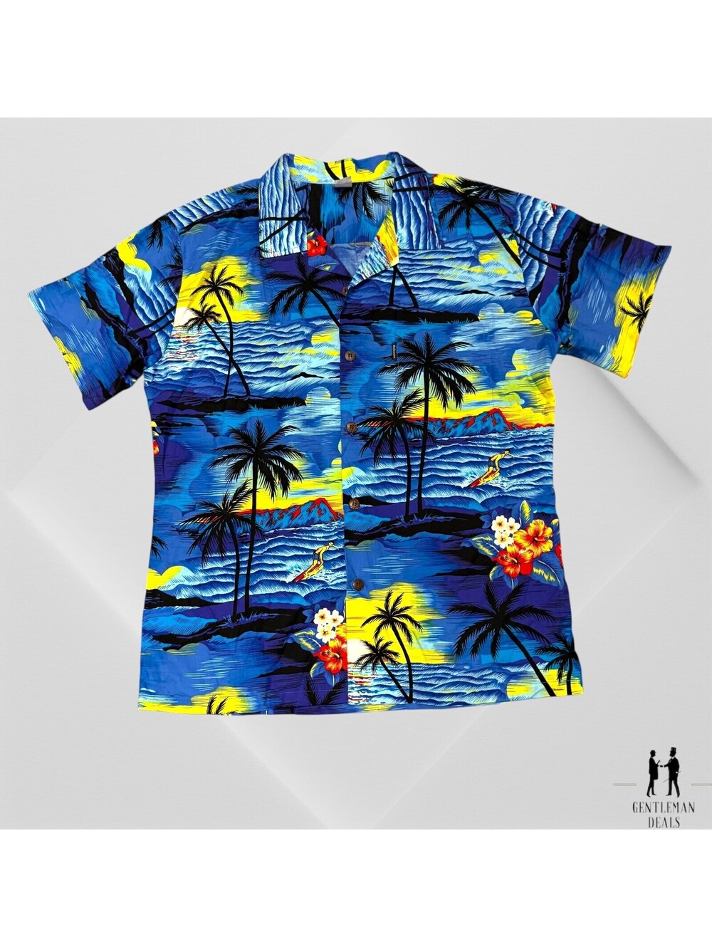 Palmwave Hawaiian Shirt Size L Beach Surfer Sunset Floral Multicolor  24x31